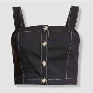 Veronica Beard Tiffany Linen Button-Front Crop Top NWT XL $298 NAVY BLUE